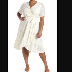 NWT White Eyelet Dress Faux Wrap Size 20W